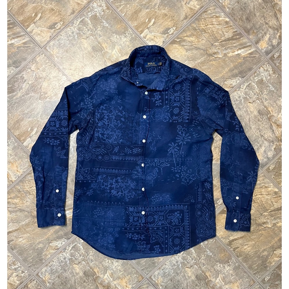 Polo Ralph Lauren Button Down Mens Medium Blue Bandana Patchwork Print
